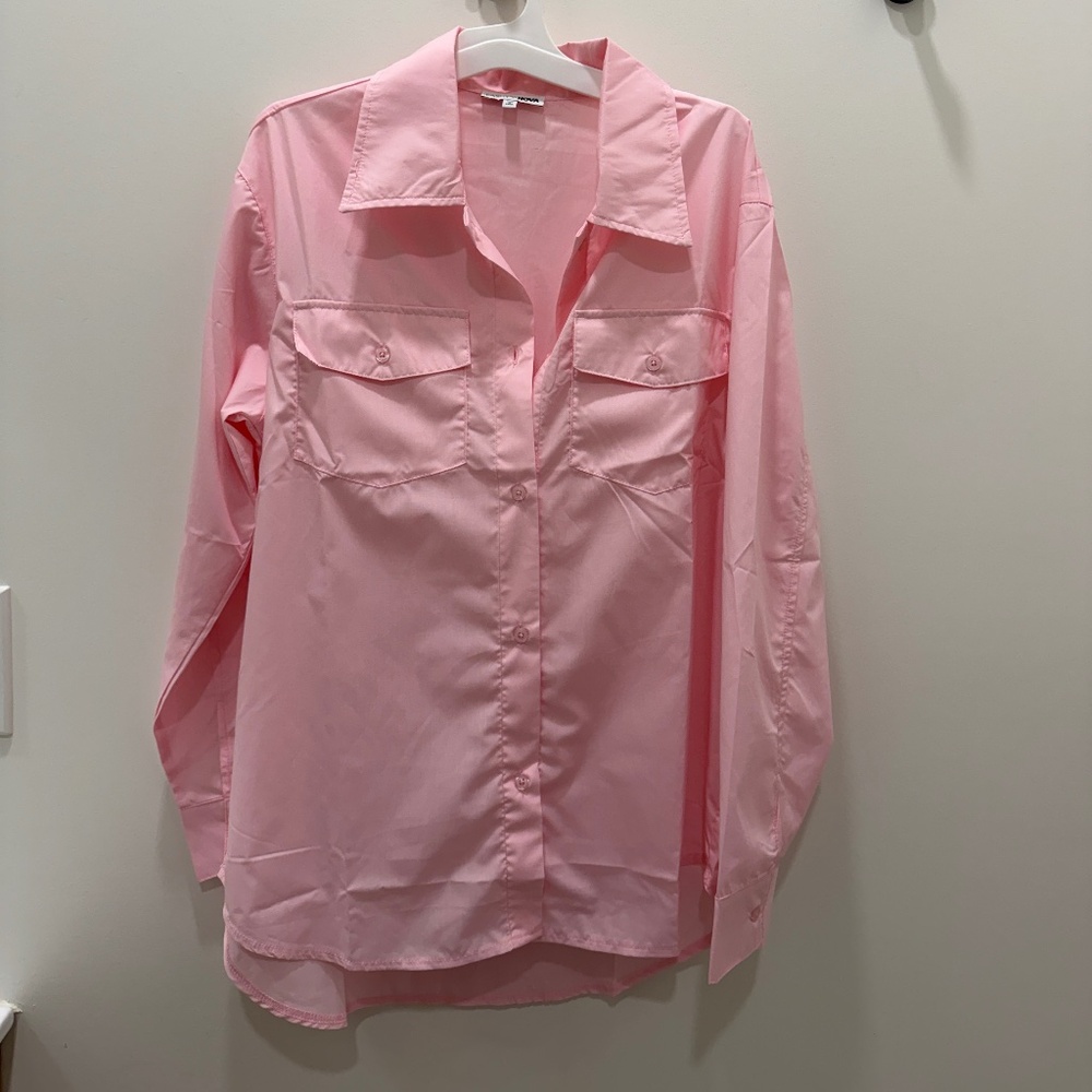 fashion nova button down top pink
